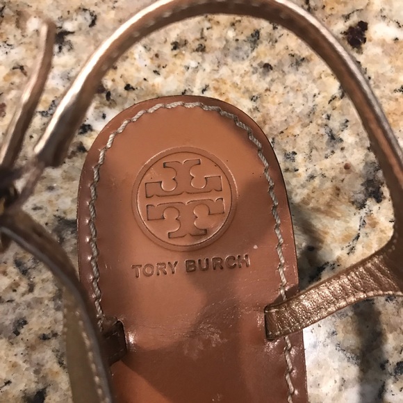 Tory Burch Gold strapped rhinestone sandal. - Picture 4 of 6